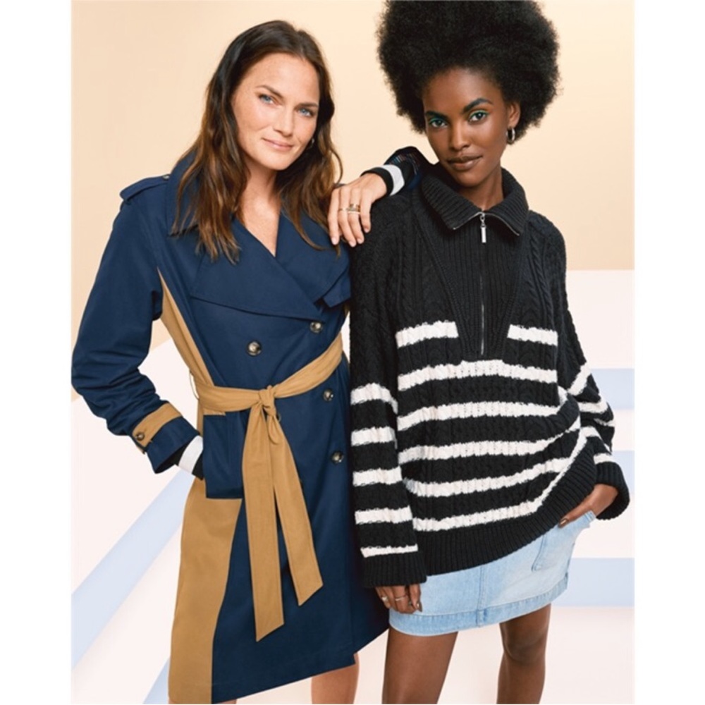 La Linge x Target Collab. Cotton Striped 1/4 Zip Convertible Collar Sweater
